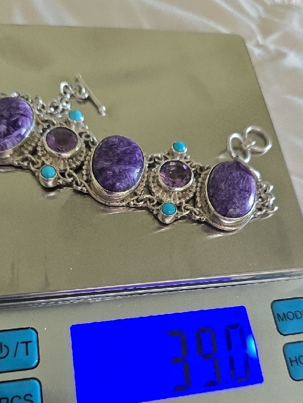 Sajen Sterling Charoite, Amethyst, and Turquoise Accent Bracelet - Picture 6 of 6